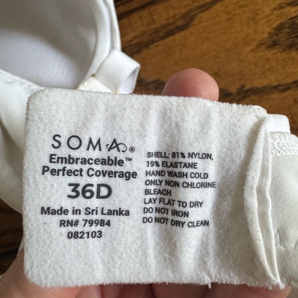 Soma Women’s White Bra Embraceable Full Coverage Size: 36D - Picture 3 of 3